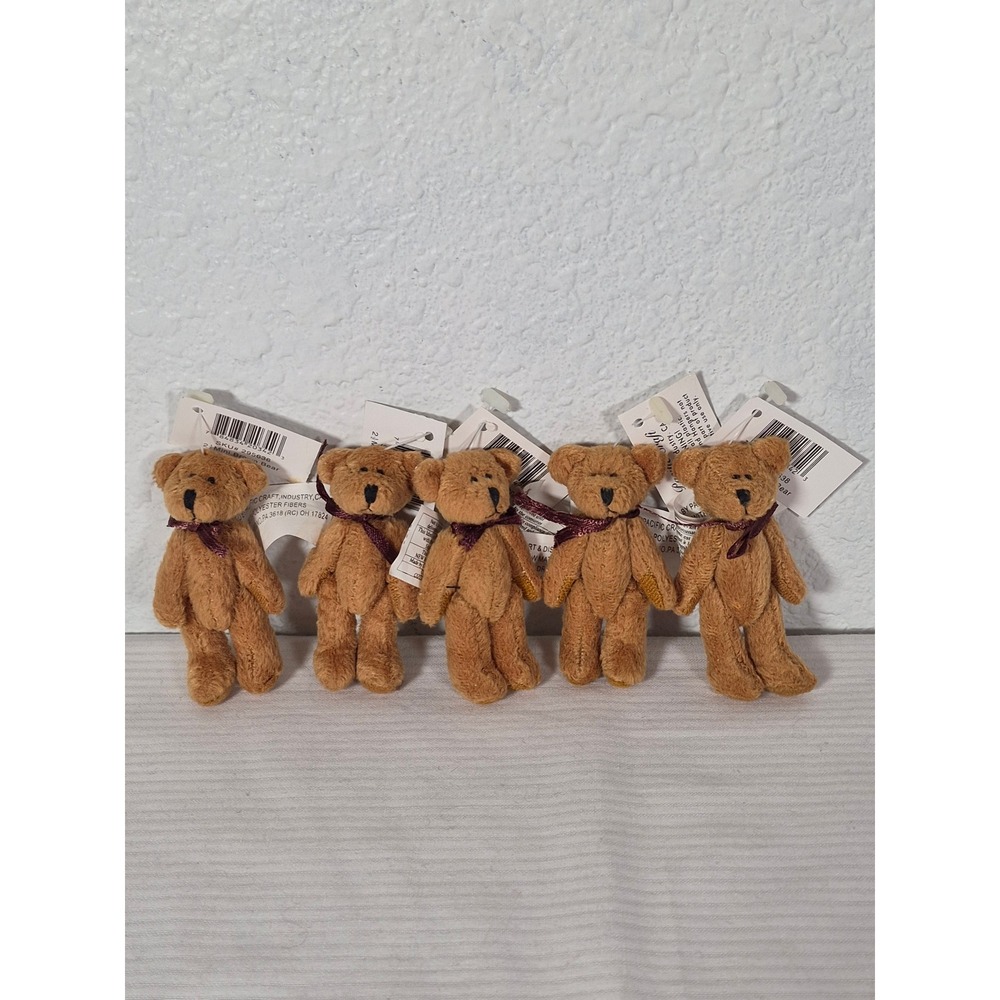 Pacific Craft Lot of 5 Mini Jointed Teddy Bear Set 2.5 Inch Plush Craft Figures